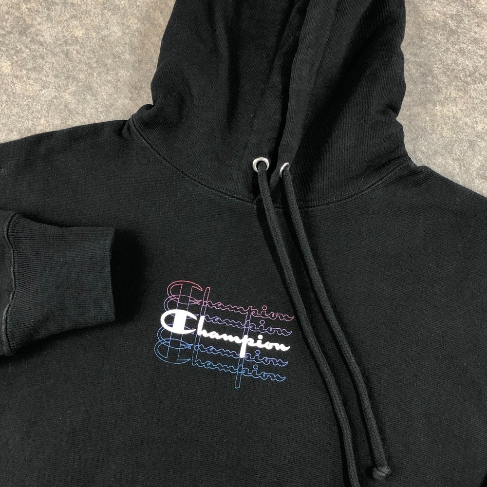 Champion Reverse Weave Hoodie Womens Medium Black Sweatshirt Drawstring Cotton